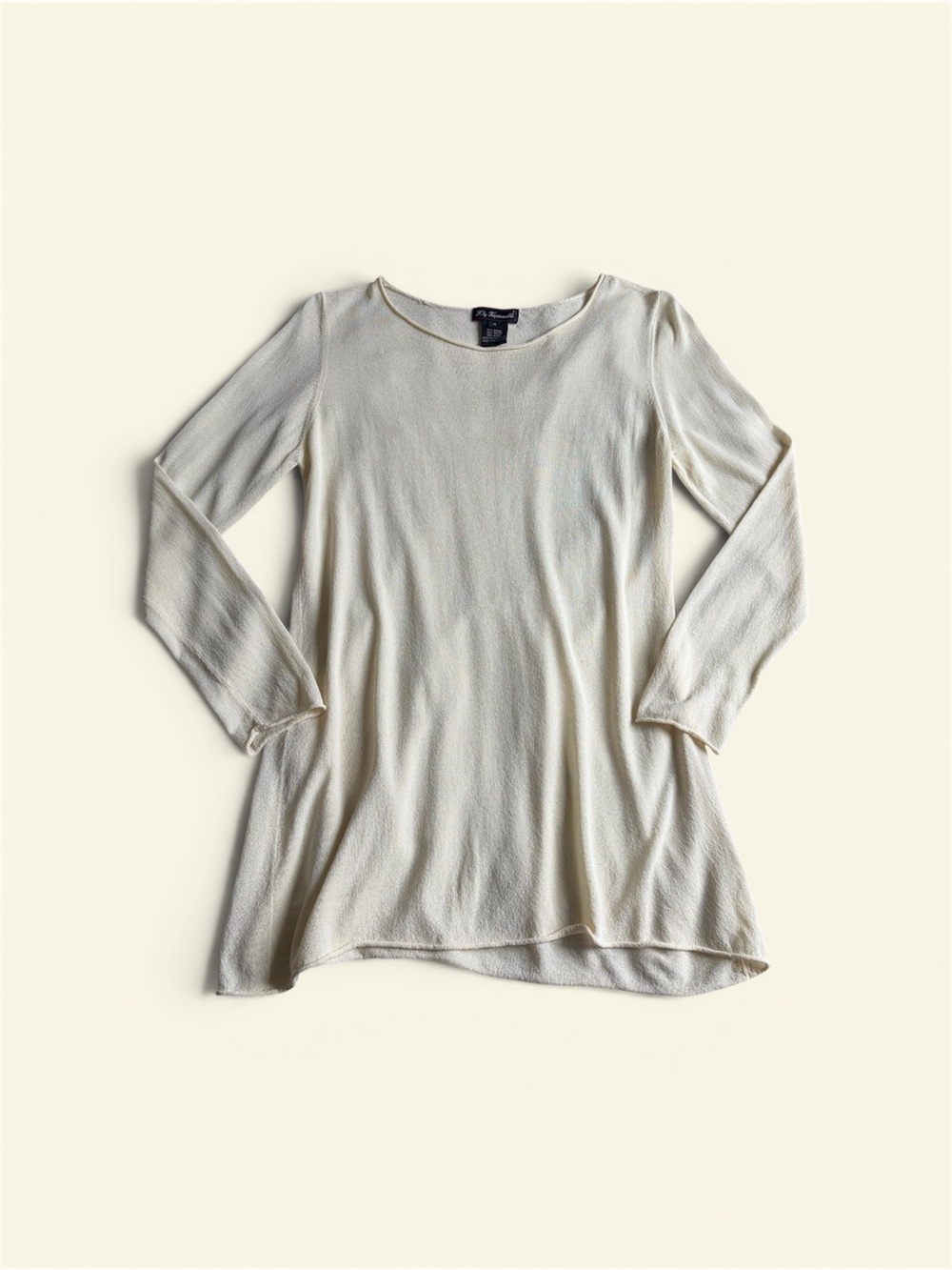 Vintage 90s F by Faconnable Cream Slinky Knit Tunic Sweater Top M France Minimal